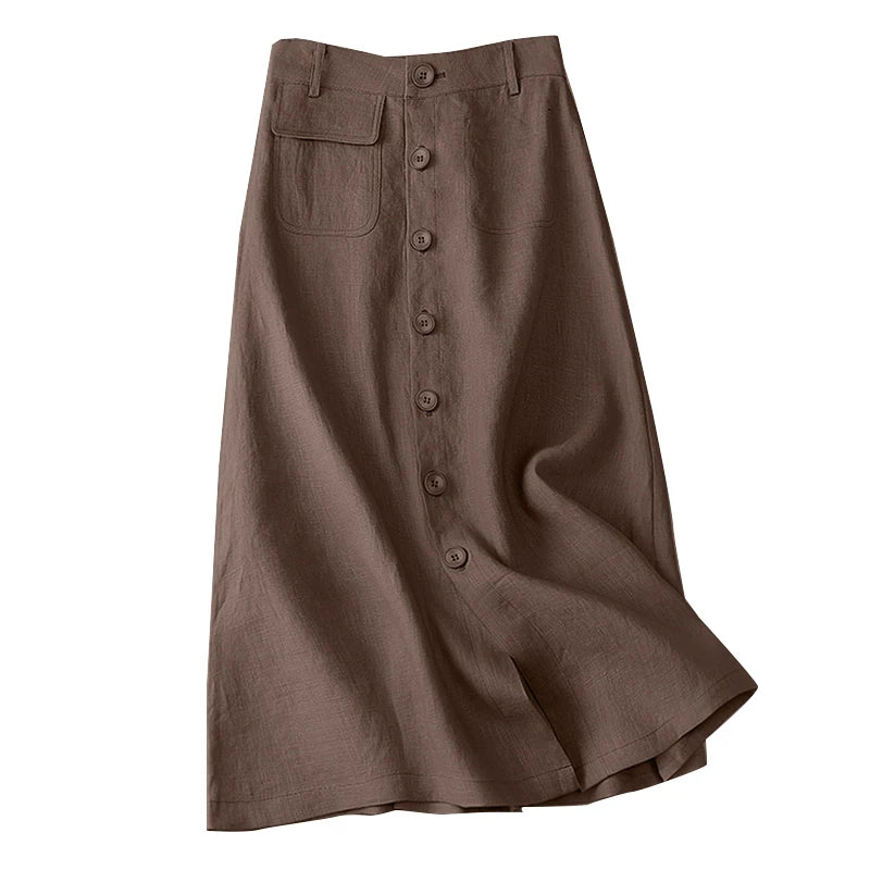 ZANZEA Women Casual Button Up A-line Skirts Summer Spring Cotton Midi Skirts Elegant High Waist Mujer Solid Temperament Faldas