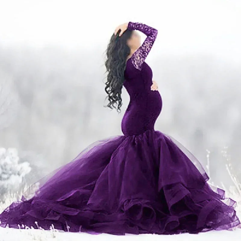 Dress Long Women's Pregnancy Dress Photography Maxi Gown For Pregnant Baby Shower Clothing Sexy Lace Tulle Maternity Photoshoot