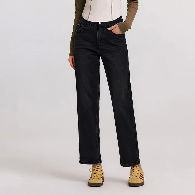 Semir Jeans Women Frayed Trousers 2024 Winter New Loose Straight Leg Pants Denim Trousers