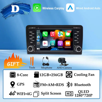 GPS Navigation 7 inch 4G Wifi Car Radio Android 16 for Audi A3 8P 2003-2011 S3 RS3 Sportback CarPlay Multimedia Player Video DSP