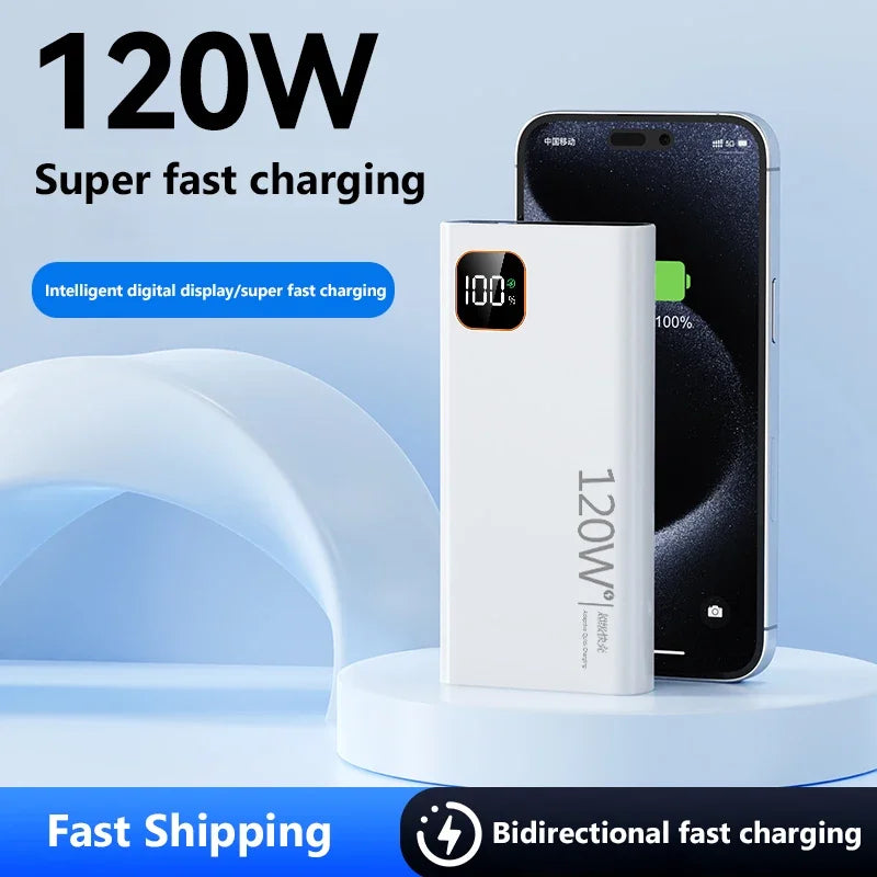 Lenovo 500000mAh Portable Power Bank 120W Large Capacity Super Fast Charging Digital Display External Battery Powerbank New