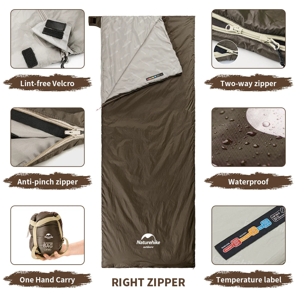 Naturehike Camping Sleeping Bag Outdoor Ultralight LW180 Waterproof Sleeping Bag Hiking Traveling Climbing 3 Seasons