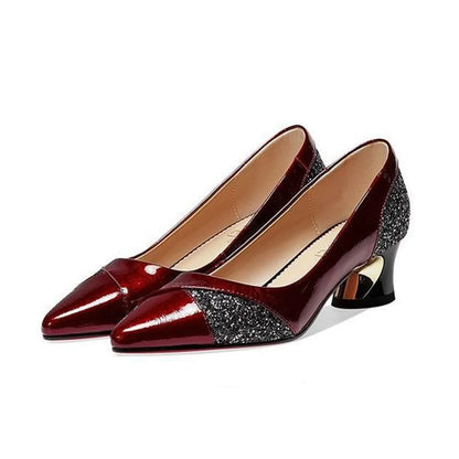 Women'S 4cm High Heels Elegant Fashion Red Pointed Toe Dress Office Shoes Wedding Bridal Loafers Party Shoes