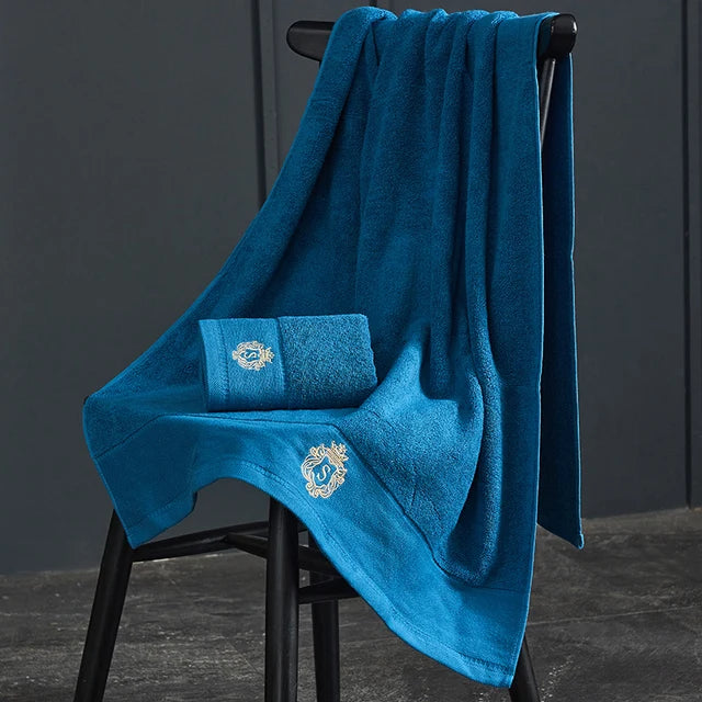Large 140x70cm Bath Towels Cotton Thick Shower Towel Cover Embroidered Gift Sport Colors - Blue White Brown Black Green Grey