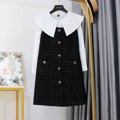 Slimming Large Size Camere Vest Dr Women's Autumn Winter High Waist A-Line Skirt Concealing Belly Button Design Casual Wear