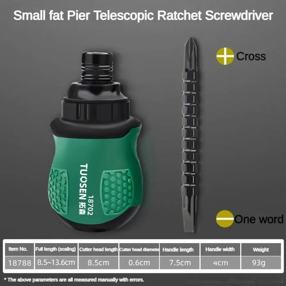 TUOSEN Ratchet One Word Screwdriver Sets Manual Magnetic Phillips Slotted Telescopic Double Head Screw Driver Bits Repair Tools