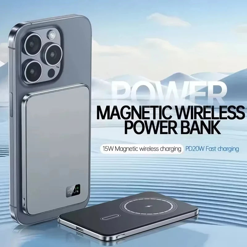 Lenovo 500000mAh Magnetic Wireless Power Bank Ultra Thin Portable CCC Certified Super Fast Charging LED Display Pack for MagSafe