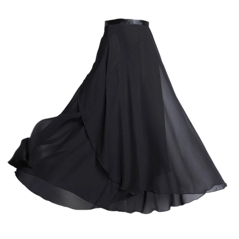 Women Ballet Dance Skirt Asymmetric Long Dance Skirt Wrap Skirt with Tie Waist Skate Over Scarf Skirt Dancewear