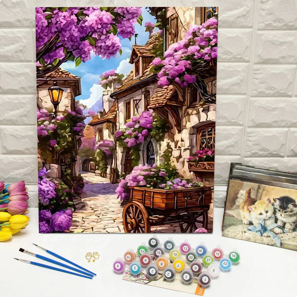 DIY Painting By Numbers On Canvas Flower House Digital Oil Painting Scenery Landscape Drawing On Canvas Wall Decor Living Room