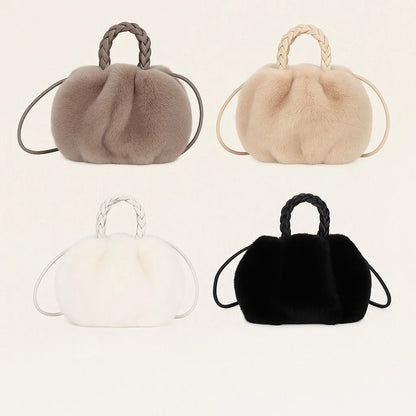 Autumn and winter versatile simple solid color portable hair bag women's autumn and winter new pleated cloud bag high-end plush