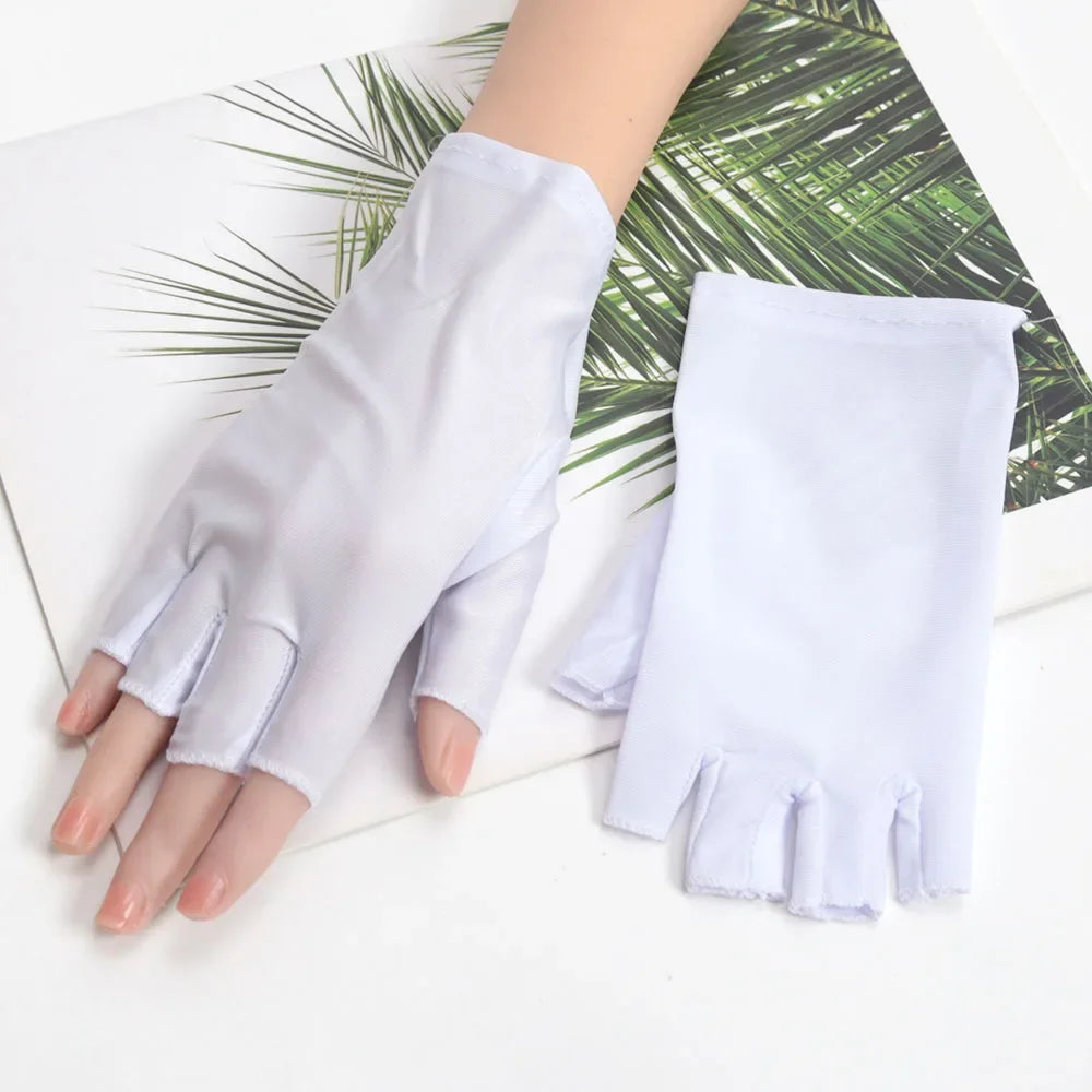 1Pair Sunscreen Protection Fingerless Gloves Women Arm Cool Summer Breathable Thin Mittens Half Finger Sleeves Black White Beige