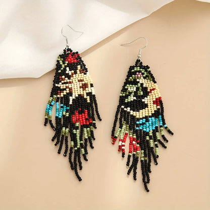 Bohemian Asymmetric Earrings, Star Moon Scenery Tassel Earrings, Handmade Beaded Earrings