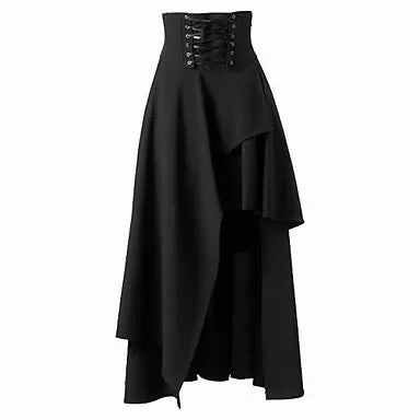 High Low Skirt Gothic Punk Lace Up Cincher Maxi Skirt Rock Hippie Pirate Draped Outfit Halloween Costume For Women