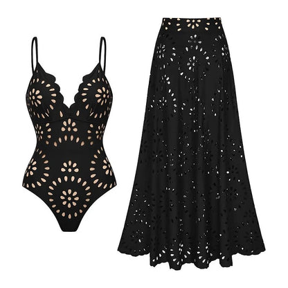 Flaxmaker Summer New Women Sexy Hawaiian Lace Up V Neck Ruffle Swimsuit and Sarong Women Swimwear Set Push Up Bathing Suit