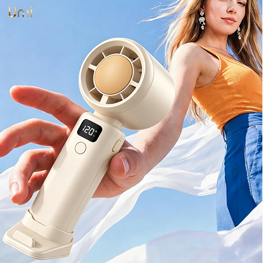 Portable Mini Fan 5 Speed Handheld Fans with Power Display USB Rechargeable Battery Lightweight Personal Cooling Fan with Stand