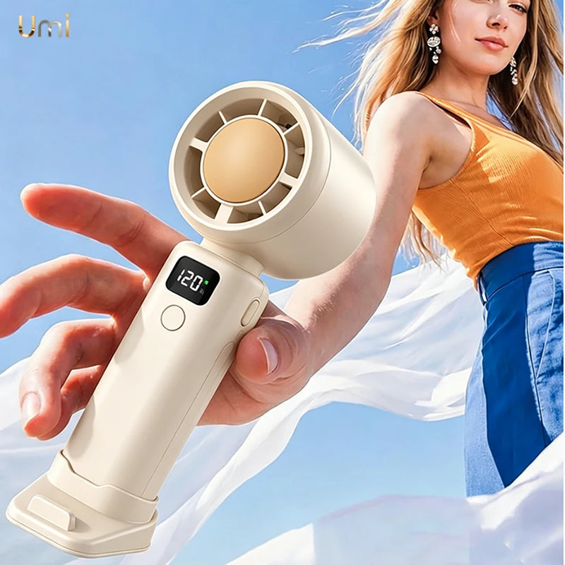 Portable Mini Fan 5 Speed Handheld Fans with Power Display USB Rechargeable Battery Lightweight Personal Cooling Fan with Stand