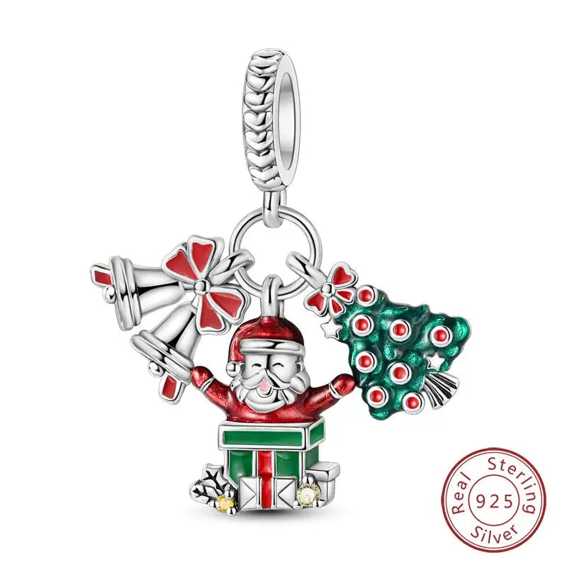 Original 925 Sterling Silver Charms Beads Winter Snowflake Snowman Igloo Penguin Pendant Fit Bracelet Women Jewelry Gift