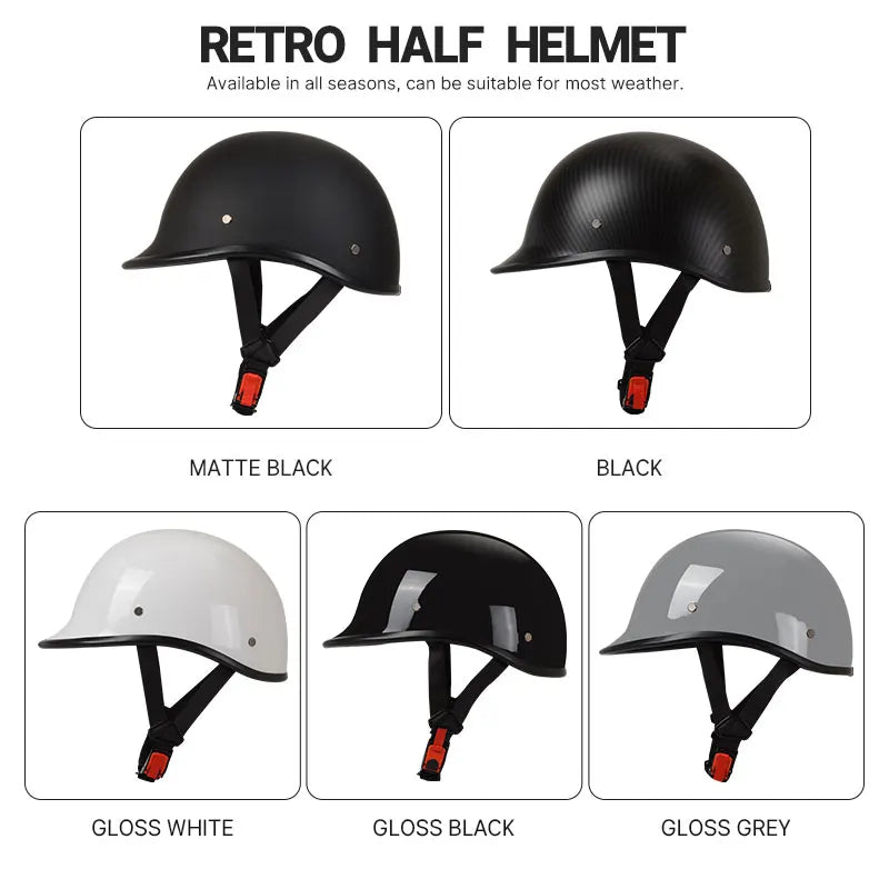 Motorcycle Half Helmet Beanie Retro Open Face Helmet Skull Cap DOT Certified Lightest Low Profile Street ATV Moped Helmet