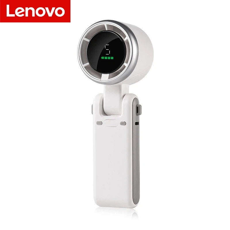 Lenovo Handheld Folding Fan Type-C Charge Ports Portable Desktop 5 level Adjustment Digital Display Electric Fan With Lanyard