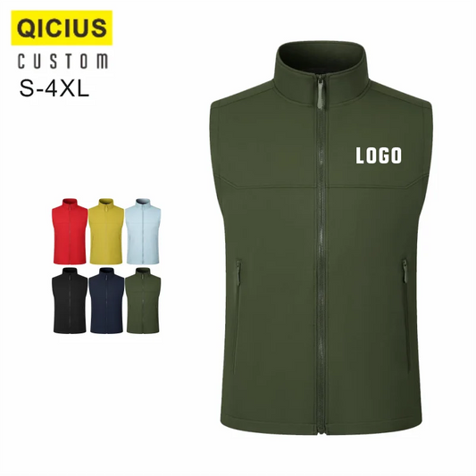 Custom Logo Standing Collar Vest Warm Full Zip Up Sleeveless Jackets Lightweight Outdoor Hiking Vest Man’s Volunteer Waistcoat