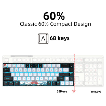 Mechanical Gaming Keyboard, 68 Keys Gaming Keyboard With Blue/Switches, Detachable Type-C Cable Mini Keyboard With Blue Light