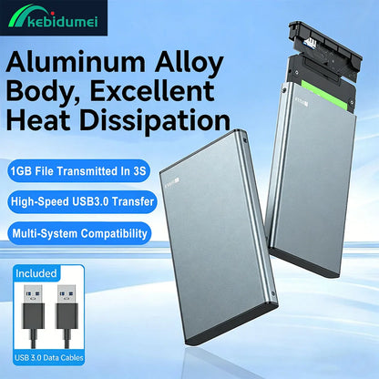 Kebidumei USB 3.0 To 2.5 Inch Hard Drive Case SATA HDD SSD Enclosure 5Gbps External Hard Drive Disk Aluminum Box for PC Laptop