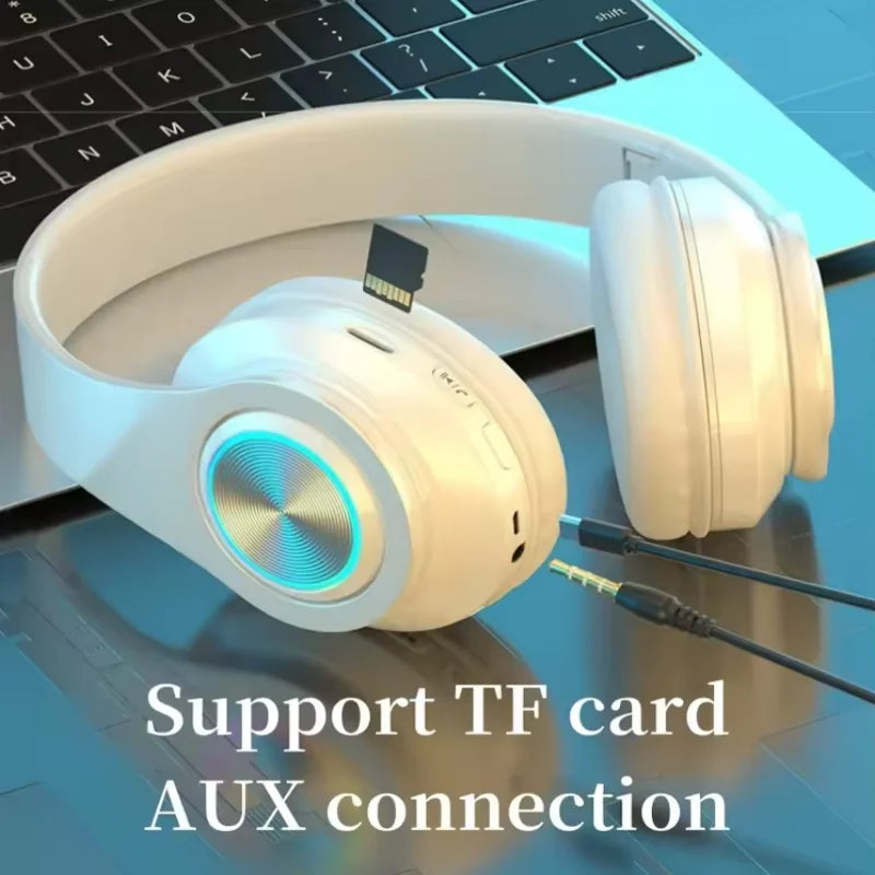 Wireless Over Ear Headphones - Active Noise Canceling, Deep Bass, LED Light, Portable Folding Design for Music, Sports & Games