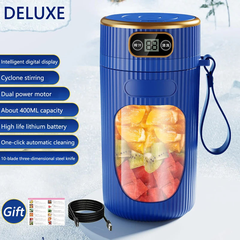 Electric Juicer 10 Blades Portable Blender LED Digital Display Small Juice Cup Rechargeable Wireless Household Milkshake Juice