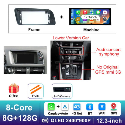 12.3 inch GPS Navigation Wireless Carplay Android 16 for Audi Q5 2009 - 2017 BT Car Multimedia Video Radio Player 4G Auto Tools