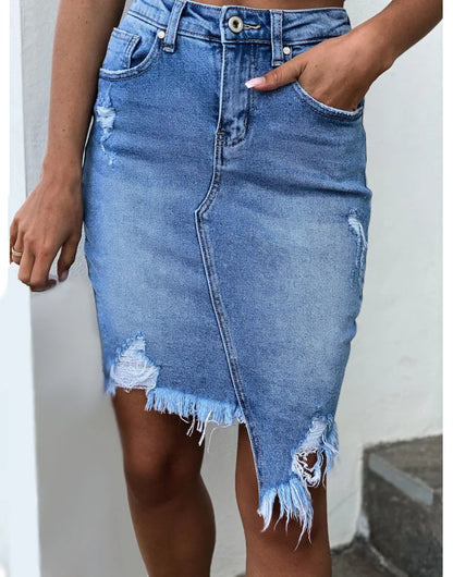 2022 Summer New Ripped Irregular Denim Skirts For Women Fashion Street Hipster Pack Hip Mini Jeans Skirts S-2XL Drop Shipping