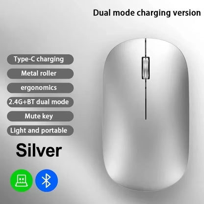 Lenovo Wireless Mouse with Type-C Fast Charging, Silent Click Dual-Mode for Multi-Device, 4 Adjustable DPI 2.4G + BT Dual-mode