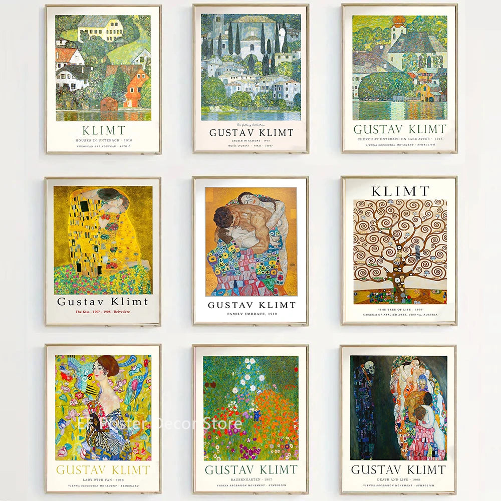 Floral Scenery Poster Exhibition Garden Aesthetic Prints Klimt Artwork Room Home Club Hallway Gallery Cafe Decor Wall Painting