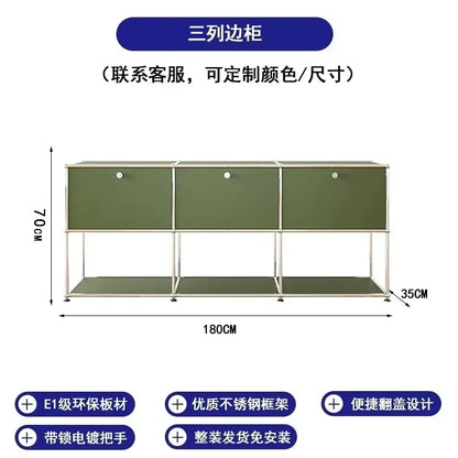 Living Room Sideboard Storage Cabinets Modular Combination Metal Frame for Office Drawers Large Storage Customizable Olive Green