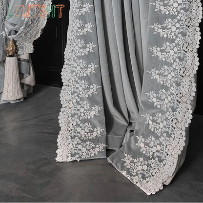 Luxury European Curtains for Living Room Light Luxury Black-shading Velvet Cloth Retro Window Bedroom Door Screen Shutter