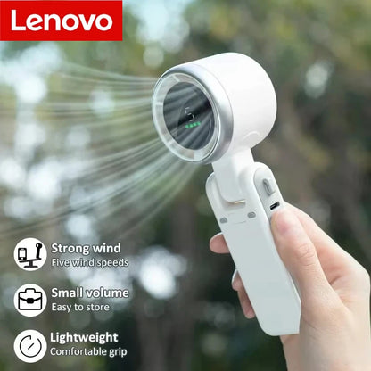 Lenovo Handheld Folding Fan Type-C Charge Ports Portable Desktop 5 level Adjustment Digital Display Electric Fan With Lanyard
