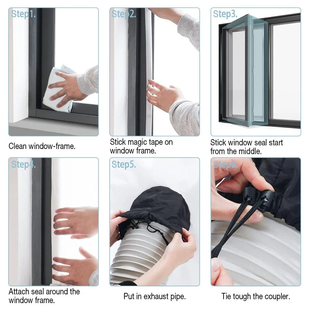 3/4M Waterproof Window Seal For Portable Air Conditioner Tilting Sloping Window Easy To Install Double With Tension Rope Sealing