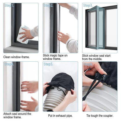3/4M Waterproof Window Seal For Portable Air Conditioner Tilting Sloping Window Easy To Install Double With Tension Rope Sealing