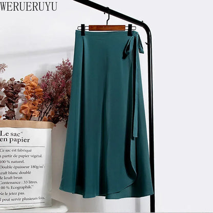 WERUERUYU Wrap Skirts Women Casual Chiffon Tie-Waist Ruffle Wide Leg Loose