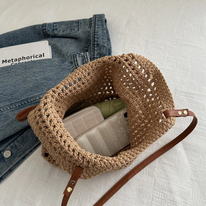 Hand Woven Shoulder Bag 2025 New Large Capacity Commuting Straw Woven Women Tote Bag Leisure Beach Vacation Straw Woven Bag