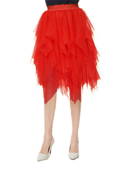 Women's Irregular Tulle Skirts Casual High Waist Solid Color Mesh Skirts Layered Skirts