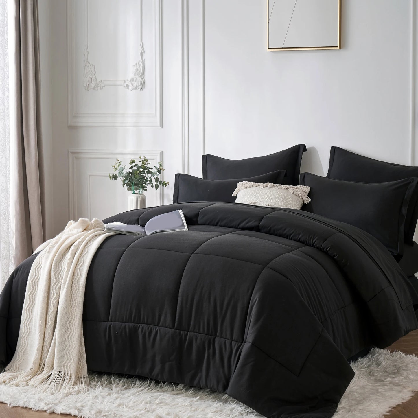 7 Piece Bed In A Bag Comforter Set Queen, Stylish solid geometry   Comforter And Sheet,Pillowcase Set, ideal gift