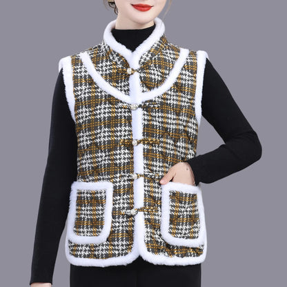 5XL Middle-aged Mother Vest Autumn Winter New Printed Fleece Vest Coat Female Sleeveless Jacket Grandma Thicken Warm Waistcoat