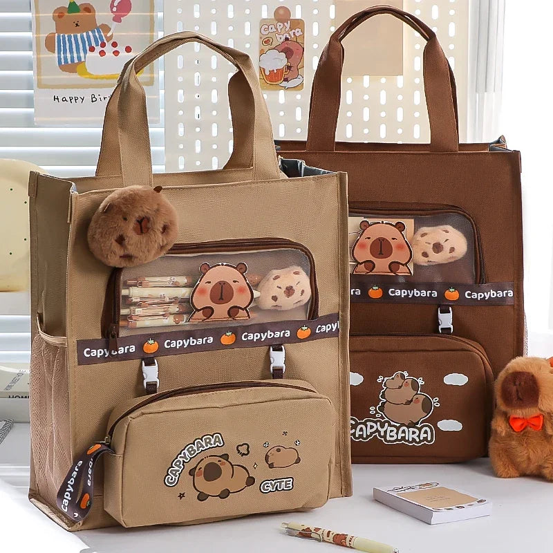 Student Stationery Bag Learning Bag Cartoon Pattern Textbook Storage Bag Large Capacity Lightweight Multi-functional Tote Bag