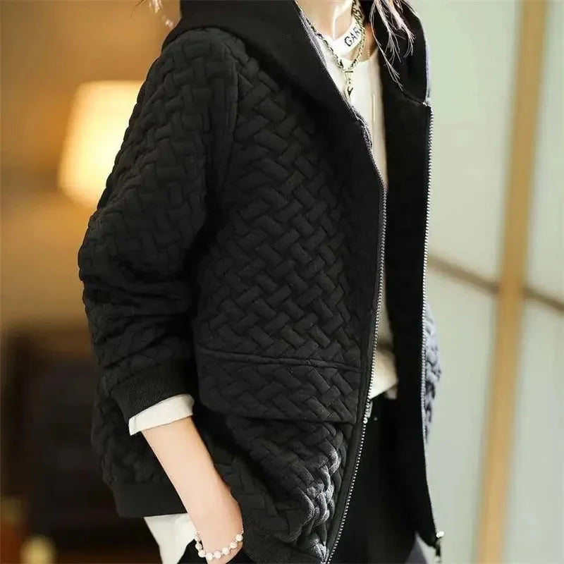 Women Jacket Short Hooded Korean Autumn Winter New 2025 Long Sleeve Loose Casual Zipper Windbreaker Female Overcoat Outwear