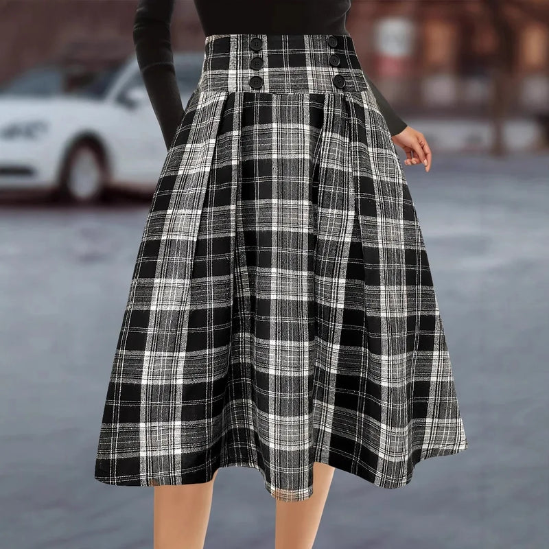 Plaid Women Maxi Skirt Vintage Summer High Waist A Line Victorian Long Skirt Steampunk Gothic Ruffled Hem Pleated Party Skirts