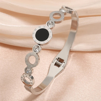 Yupsk Fashion Black Roman Numerals Stainless Steel Bangles Set for Women Men Stainless Steel Couple Bracelet Jewelry Gift