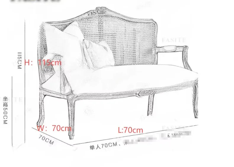 Furniture Sofa French Wood Carved Old Rattan Leisure Photography Single Sofa