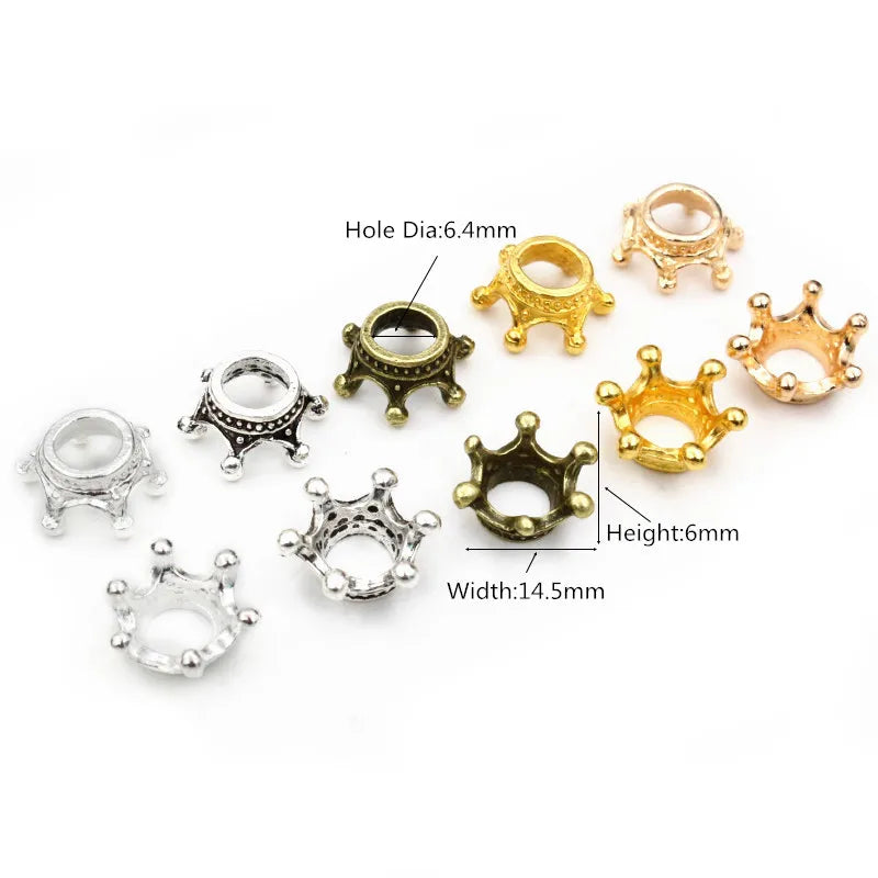 20pcs 14.5x6mm Alloy Loose Spacer Crown Beads Gold Silver Bronze Color Charms Beads for DIY Jewelry Making Bracelet Accessories