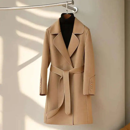 LANMREM 2023 Winter New Wool Coats For Women Lapel Long Sleeves Belt Coats Office Lady Fashion Streetwear Clothing 2DA2615