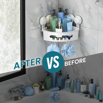 TAILI Corner Shower Caddy Suction Cup No-Drilling Removable Shower Caddy Basket Powerful Suction Bathroom Shower Shelf Organizer